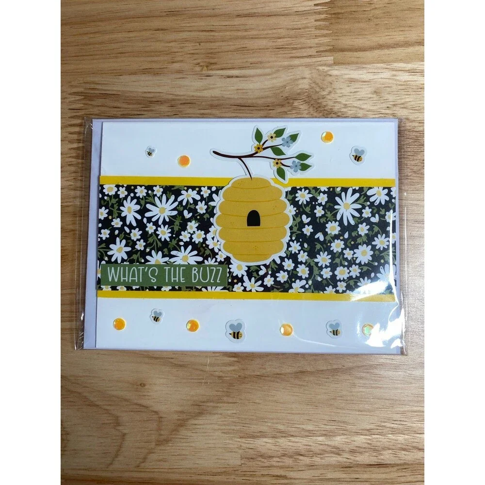 Bee & Flowers Greeting Card - Handmade A2 Card – All Occasion Blank Card